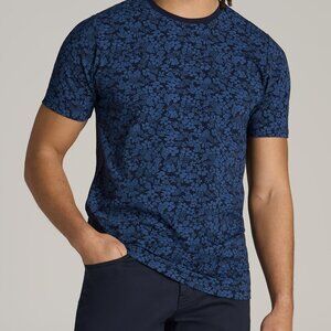 American Tall Stretch Pima Cotton Printed Tee for Tall Men in Blue Hibiscus Size